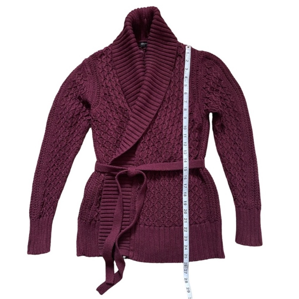 Banana Republic Cotton Shawl Collar Belted Cardigan Sweater S dark maroon red - Picture 4 of 7